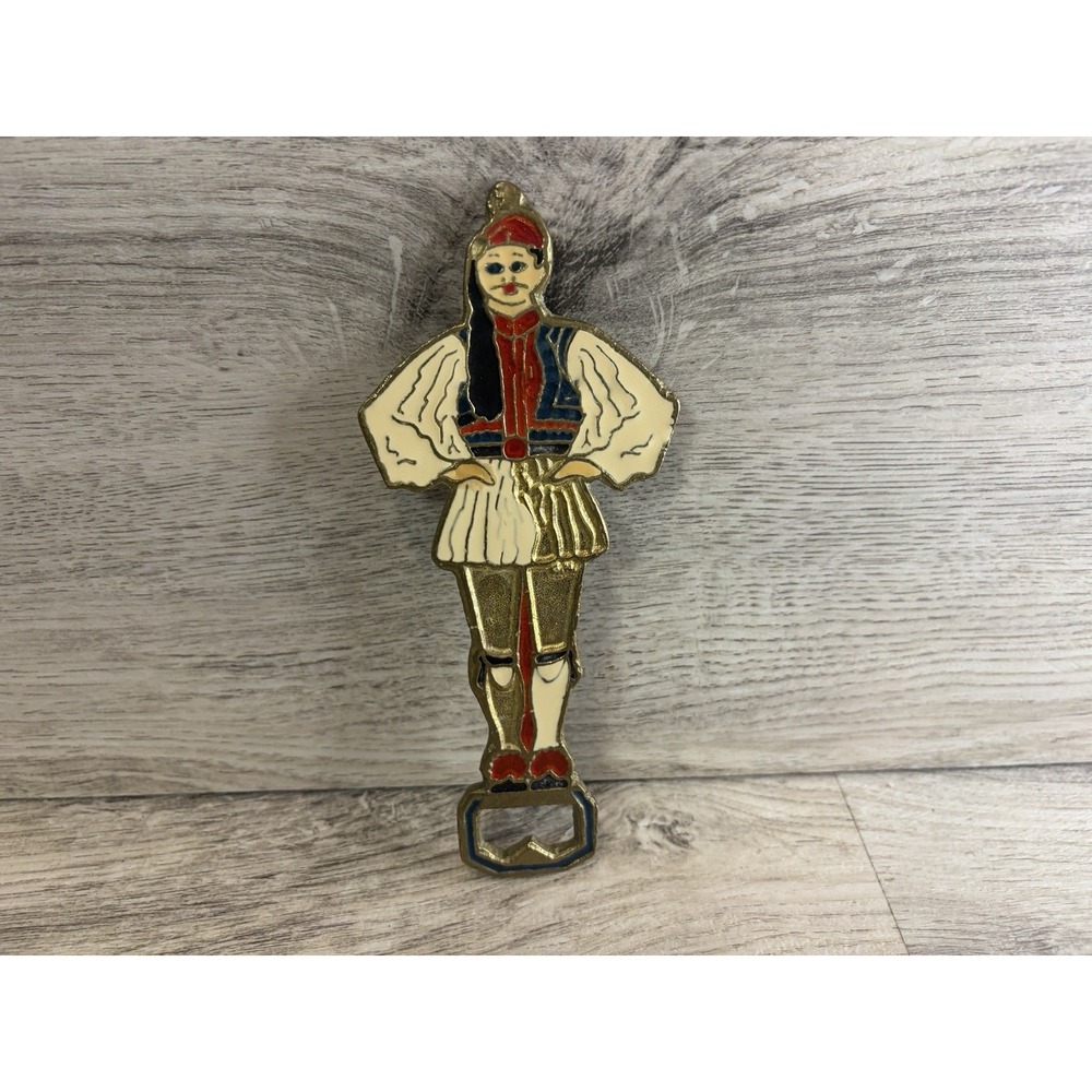 Vintage Brass Enamel Greek Tsolias Soldier Bottle Opener Original